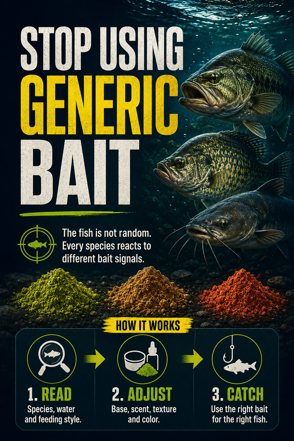 Stop using generic bait. Every species reacts to different bait signals.